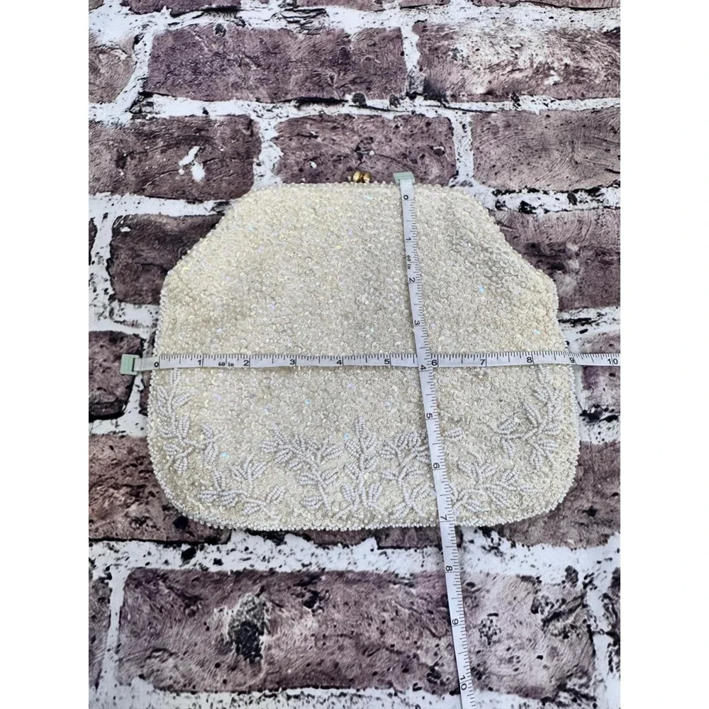 Vintage Vintage La Regale Beaded Evening Clutch‎ Cream White Sequins Rhinestones